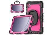 WASSUP Samsung Galaxy Tab A9 8.7 inch 2023 Case With Screen Protector 360 Degree Handle Ring Folding Stand-Rose&Black