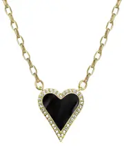 Rachel Reinhardt 14K Vermeil Black Enamel & CZ Pave Heart Necklace
