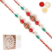 Ghasitaram Gifts Rakhi for Brother Rakhis Online - Set of 2-2K-268 Fancy Thread Rakhis with 400 GMS of Kaju katli