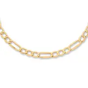 9kt Yellow Gold Silver Infused Figaro Necklace 45cm