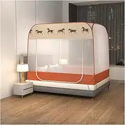 Mosquito Net Bed Canopy Portable Travel Mosquito Nets Foldable Double Door Mosquito Camping Curtain Pop up Camping Tent Netting (Color : Orange, Size : 1.2m Bed)