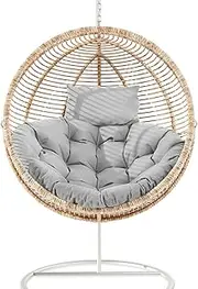 Hanging Egg Chair Cushion 110CMx110CM, Egg Chair Cushion Replacement Outdoor, Round Thick Cushion for Swing Chairs, Washable Hammock Chair Cushion Cover, Patio Furniture Cushions Beige (Grey)