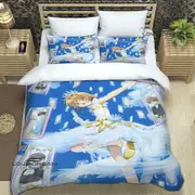 v580 Bed Sheets Anime Card Captor Sakura Bedding Set,Duvet Cover Comforter Bed Set Quilt Cover Pillowcase,King Queen Twin Size Boys Girls Adults 3-Pie