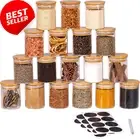 18-Piece Glass Spice Jars Set with Bamboo Lids & Labels for Kitchen Storage