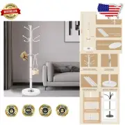 Heavy-Duty Stainless Steel Coat Rack with Unique Marble Base - 12 Hooks