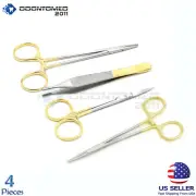4 Scissors Forceps Hemostats Needle Holders Gold Handle Surgical Instrume DS-886