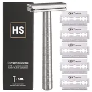 Aluminum Precision Safety Razor with 5 Spare Blades - For Sensitive Skin Shaving