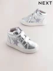 Silver Wide Fit (G) Touch Fasten High Top Trainers (W26544) | $48 - $53
