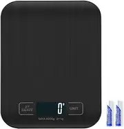 Kitchen Scale, 5 kg Electronic Cooking Scale with Battery, Stylish Ultra-Thin Food Scale, 5 Units with Tare Function, Touch Buttons, Backlit LCD Display(Black)