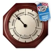Classic Day of The Week Wall Clock with Solid Wood Frame – Calendar Day Cl