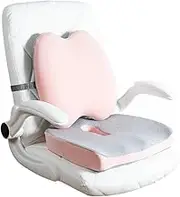 Portable Chair Cushion with Back Support, Adjustable Lumbar Support Pillow, Soft Back Cushion, Memory Foam Pillow, Relieve Pain of Back, Lumbar, Tailbone and Sciatic Nerve (Pink)