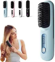 Numoya Gobrush Pro - Portable Straightener Brush, Rechargeable Cordless Mini Hair Straightener Brush (Blue)
