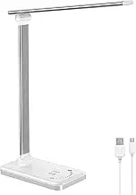 LED Desk Lamp, Foldable Office lamp with USB Charging Port, Touch Control, 5 Color Modes, 10 Brightness Levels, Timer, Memory Function, Dimmable LED Lighting for Work Study Office(Sliver)