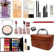 volo All In One Makeup Kit(2 Lipstick,Eye Shadow,Foundation, Pen Eyeliner,Compact,Primer,Kajal, LipLiner, Mascara, Sharpener5Pcs. Brush Set,Concealer With Makeup Box) Set of 18 Pc (Maroon) (Brown)