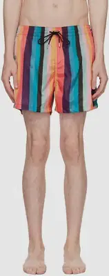 $175 Paul Smith Men's Pink Artist Stripe Swim Shorts Size S