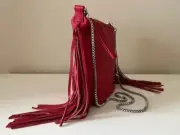 ALLSAINTS EVALINE FRINGE TASSEL CROSSBODY PEBBLED LEATHER SMALL BAG IN GALA RED