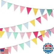 36 Flags Multicolor Pennant Flags Banner Pastel Bunting Laminated Burlap Tria