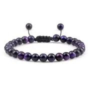 Natural Tiger's Eye Purple Unisex Sliding Knot Adjustable Bracelet