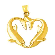 14K Gold Heart Shape Dolphins Pendant