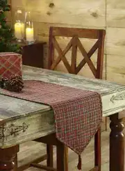 TARTAN CHRISTMAS HOLIDAY TABLE RUNNER 13X48" GREEN AND RED PLAID COTTON
