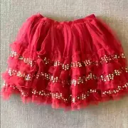 NEW Cotton On Kids red sequin tulle skirt Size 3-4