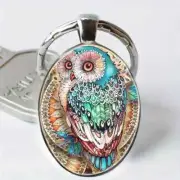 Retro Style Colorful Owl Pattern Transparent Key Ring, Holiday Birthday Party