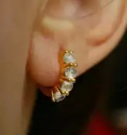 4mm Round 14k Solid Gold Moonstone Earrings, Small Huggie Earrings with Gemstone