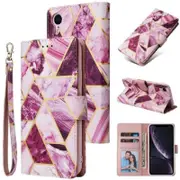 For Apple iPhone XR Case Marble Painting Pattern With Lanyard Flip Wallet Case Leather Card Slots Stand Cover (Purple Gilding)