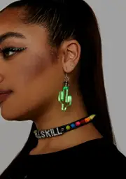 [Neon Cowboys] Green Light Up Cactus Earrings