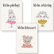 Positiv-Kind® Animal Affirmation Pictures, Set of 3 Art Print Pictures, Children's Room Decoration & Baby Room Decoration, 3 x DIN A4 Picture Set for Girls and Boys, Animals and Motivational Sayings 4
