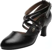 [Bokimd] Women's Cross Strap Character Shoes Non-Slip Salsa Latin Ballroom Dance Pumps Black Wedding Heels