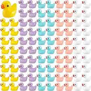 Miniduck Mini Resin Ducks Tiny Plastic Duck Bulk Miniature Animals Small Duckies Little Figurines Dollhouse Decoration 100 Pack (5 Colors)