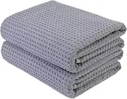 [Polyte] Microfibre Oversize Quick Dry Lint Free Bath Towel, 76 x 152 cm, Set of 2 (Gray, Waffle Weave)