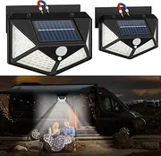 RV Magnetic Motion Sensor Light, Solar RV Porch Light, Exterior RV Lighting, Camper Lights Outdoor, Awning Lights for Trailer, 5th Wheels, 100LED, 2 Pack