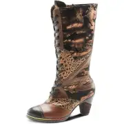 L'Artiste by Spring Step Womens Malagie-Croco Leather Boots - Brown, 35M NEW