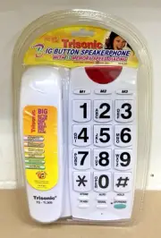 White Big Button Home Telephone 10 Memory Speaker Phone Dialing Corded Wall Desk