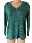 NEW! $54.95 CHICO'S Womens 0 Spacedye v neck tunic 3/4 marled teal knit top