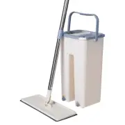 New Self-Cleaning Flat Floor Mop Bucket Set with 2 Reusable Microfiber Mop Pads