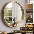 Furb Wooden Wall Mirrors Flat Round Makeup Mirror Bathroom Home Decor 80CM