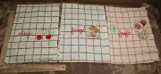 Vintage Misto Lino Embroidered Italian Towel Strawberry Cherry Mushroom Set of 3