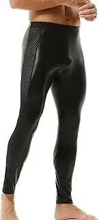 [AIEOE] Metallic Legging Pant for Men Shiny Reflective Mesh Patchwork Long Pants Slim Fit Dance Disco Athletic Casual Sports Leggings