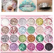 24 Colors Glitter Shimmer Eyeshadow Palette for Women, Vibrant Shades & Highly Pigmented, Shimmer Sparkle Eyeshadow Palette, Colorful Glue Gel Sombras De Ojos Professional Makeup for Eyes, Lips & Face