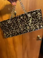Gold Black Insulated Wine Bottle Gift Bag + Wine Stopper Sequin Leopard Print