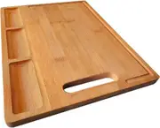Large Bamboo Cutting Board for Kitchen with 3 Built-in Compartments (Organic and BPA Free)