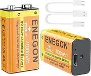 [ENEGON] 2 Pack 9V Rechargeable Li-ion Batteries, 1100 mAh (9900mWh) with Type-C Fast Charging, 6F22 9V Batteries for Electric Guitars, Motors, Smoke Alarms, Microphones, Walkie-Talkie and More