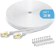 Cat7 Ethernet Cable, High Speed Internet Network Cable with Gold Plated RJ45 Connector, Shielded Flat Patch Cord LAN Wire for Modem, Switch, Faster Than Cat5e/Cat5/Cat6/Cat6e (20M)