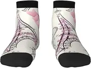 [JEJEA] Paris Eiffel Tower Flower print Men's Athletic Cushioned Crew Socks Crew Training Athletic Socks Men and Women for Sports