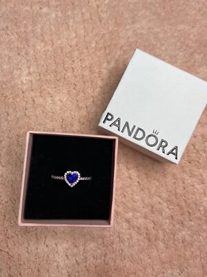 New Authentic PANDORA Rose Gold Sparkling Blue Elevated Heart Ring size6, 6.5, 7