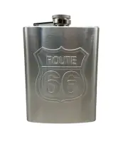 Route 66 • Embossed Hip Flask • 8oz • Stainless Steel • NWOT