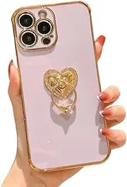 GHMONKEY Sleek Light Thin Soft TPU Phone Case for iPhone X XR XS Max 8 7 Plus Fashion Love Heart Shaped Finger Ring Holder Shockproof Bumper Protector Cover(Purple,XS Max)